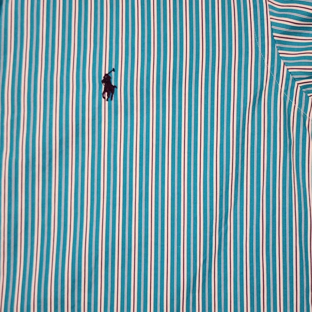 Ralph Lauren Button Down Shirt Mens XL Blue Striped Good Classic Fit Long Sleeve